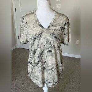 NWOT Icebreaker Dowlas Glacier Squares Wool Linen Blend VNeck Top Size Large
